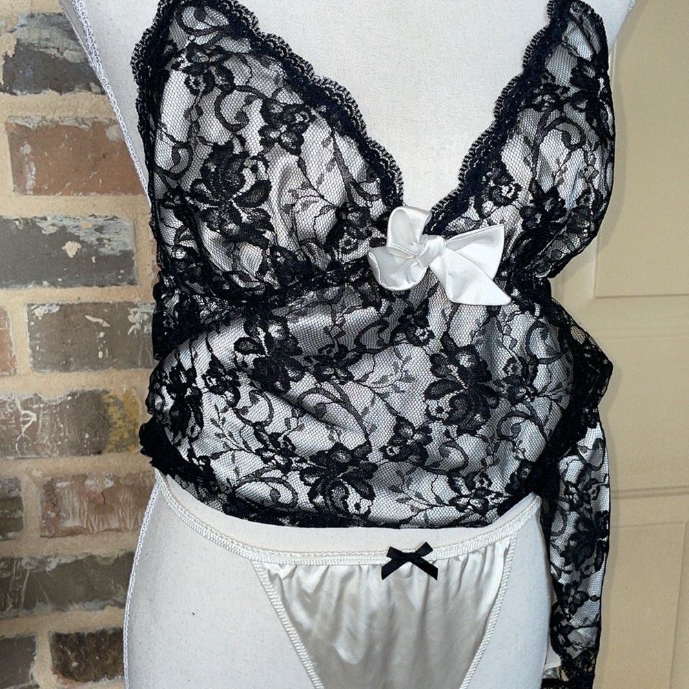 Victorias Secret Babydoll Black Lace & Satin Cami Nightie & Panty Lingerie Set - Picture 7 of 16